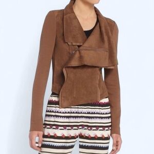 Y2K BCBGMaxAzria ‘Ana’ Toffee Brown Faux Suede Asymmetrical Biker Jacket- XSmall